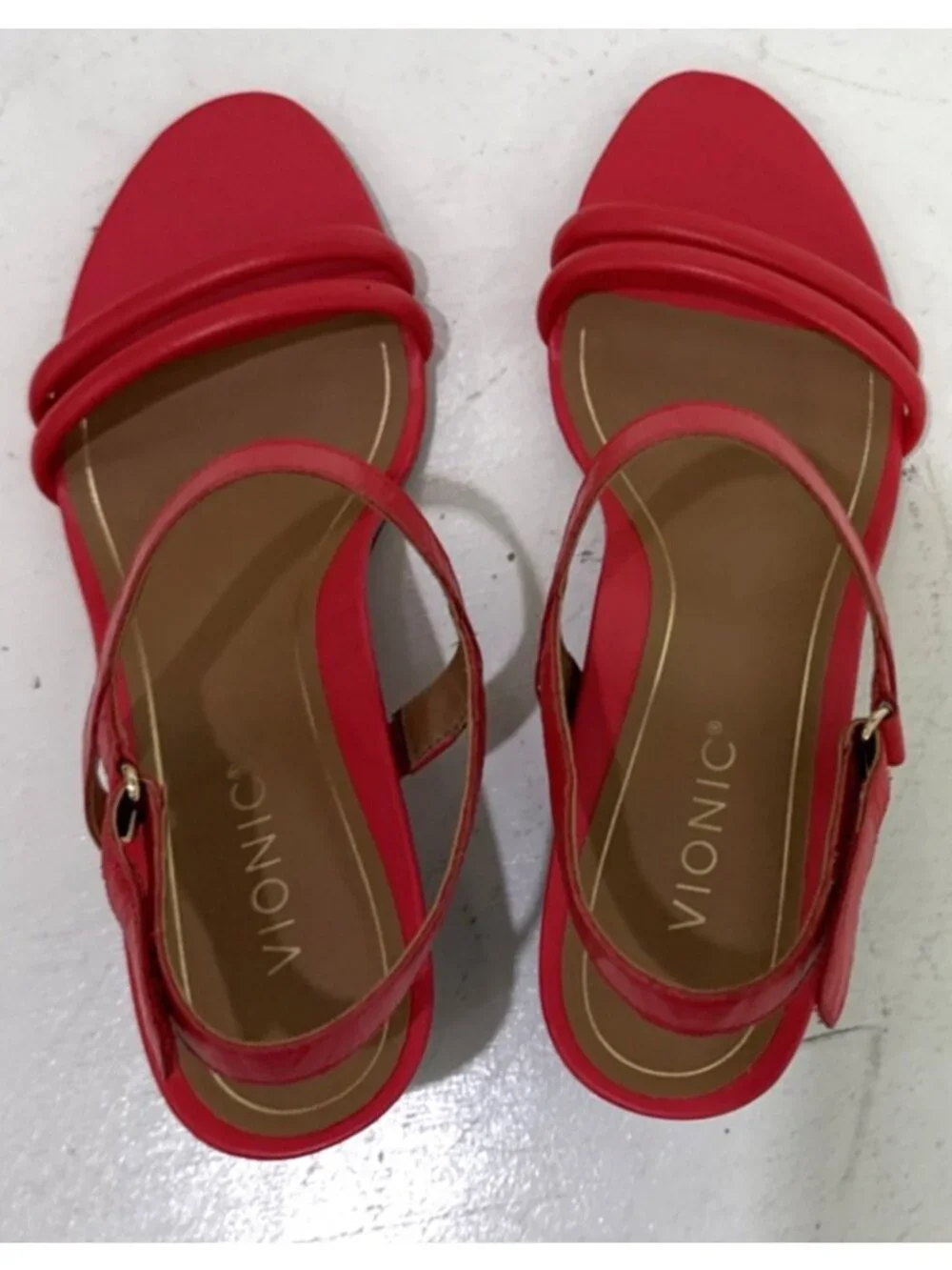 Vionic Emmy Red Wedge Strappy Sandals Heels Size 11M